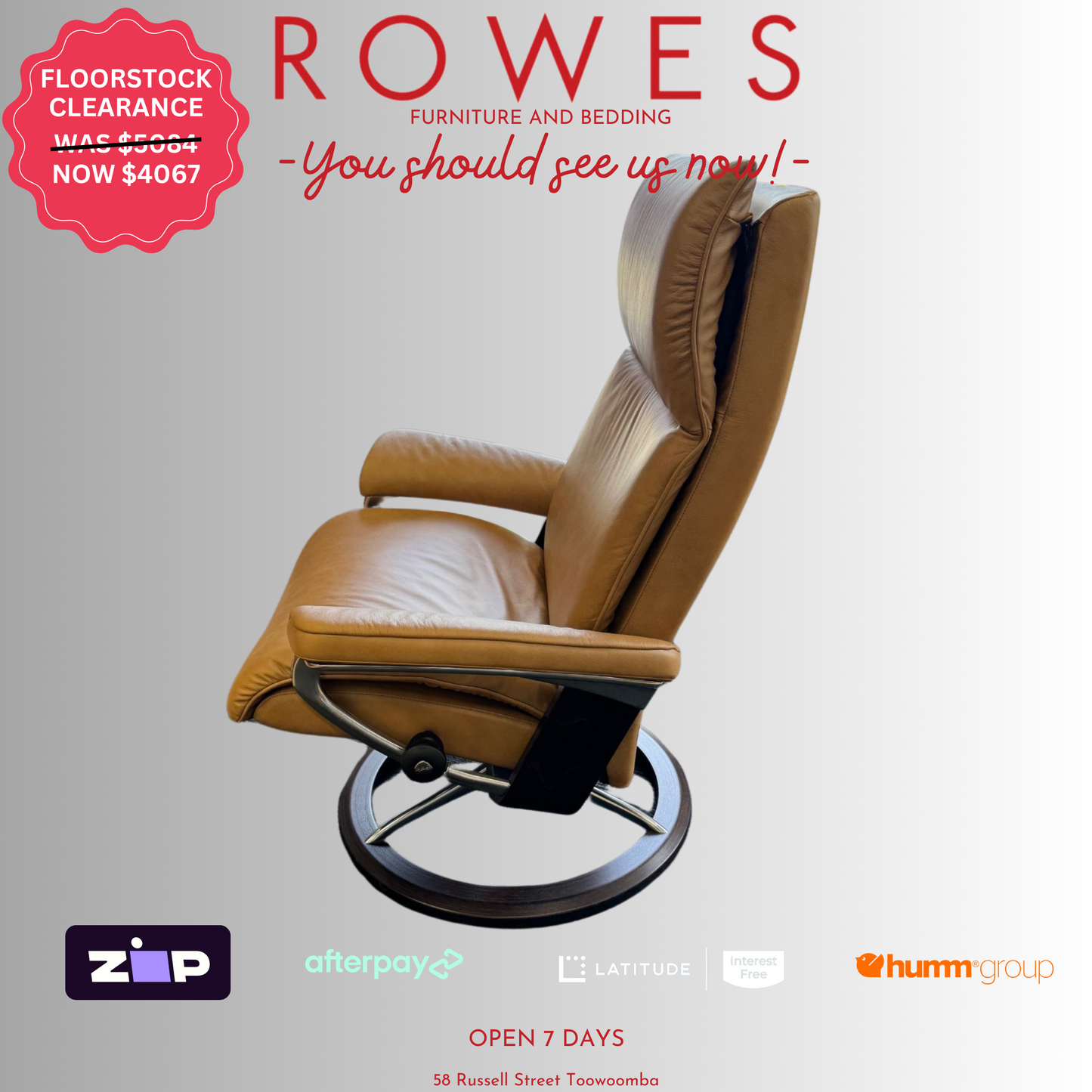 Stressless Aura Recliner and Ottoman - FLOORSTOCK CLEARANCE