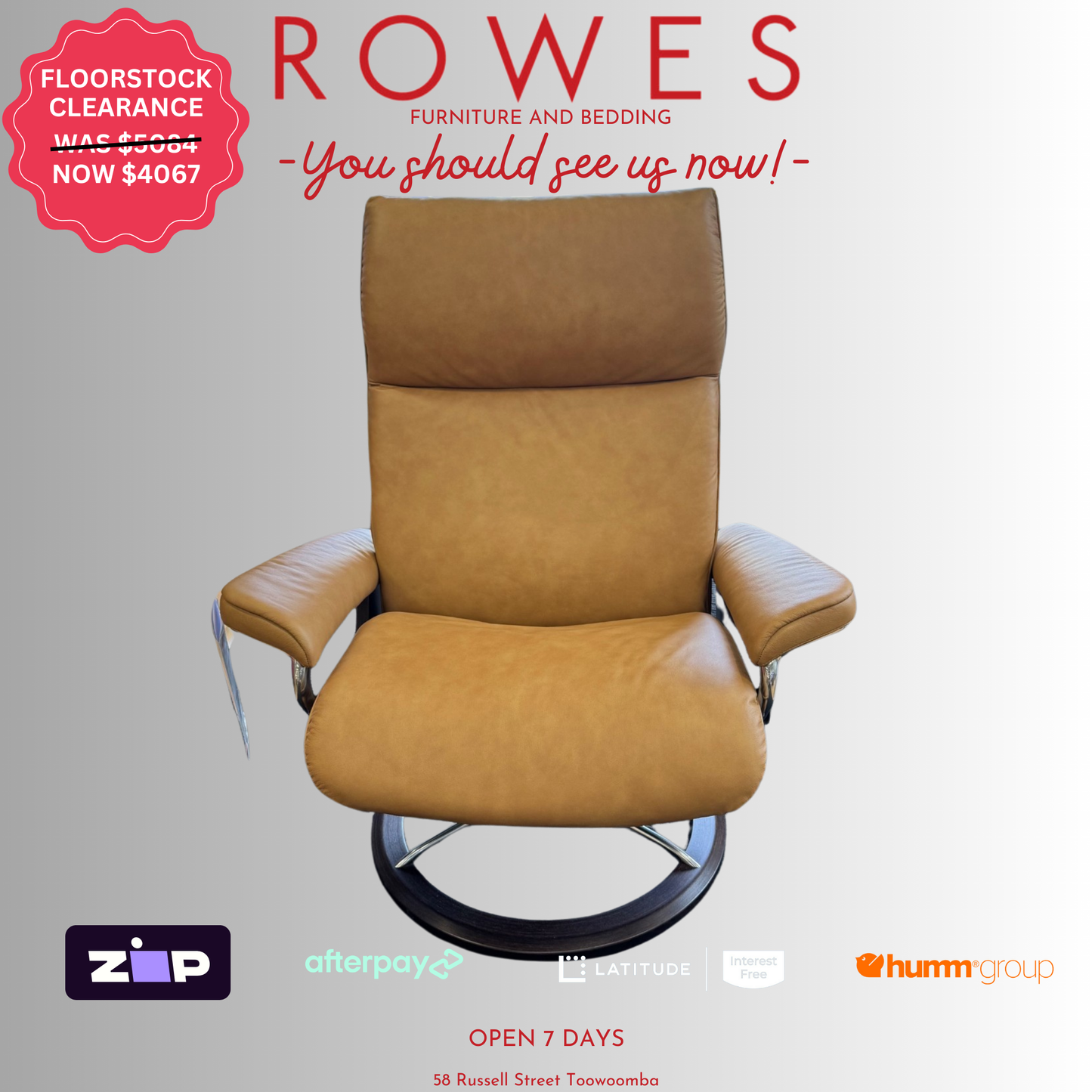 Stressless Aura Recliner and Ottoman - FLOORSTOCK CLEARANCE